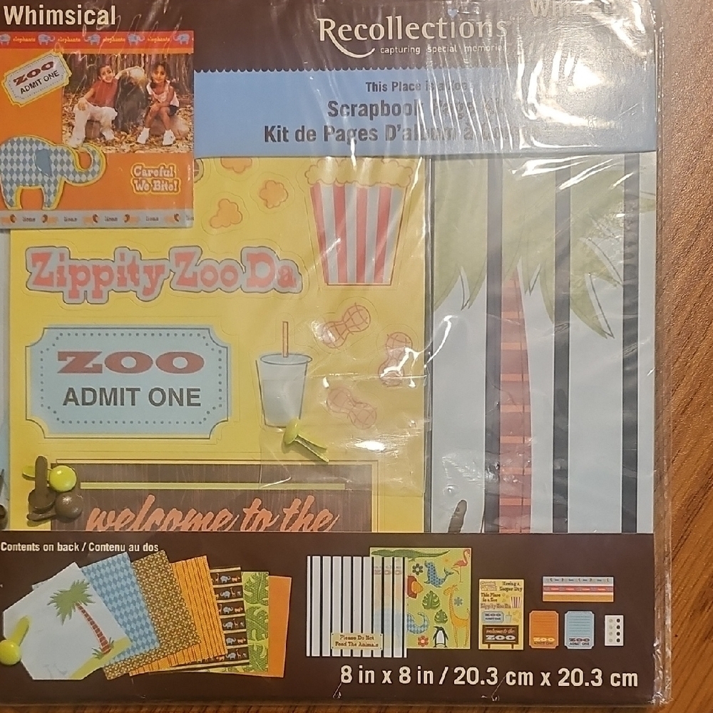 Recollections NWT Whimsical Zoo Yellow and Blue Scrapbook Page Kit
